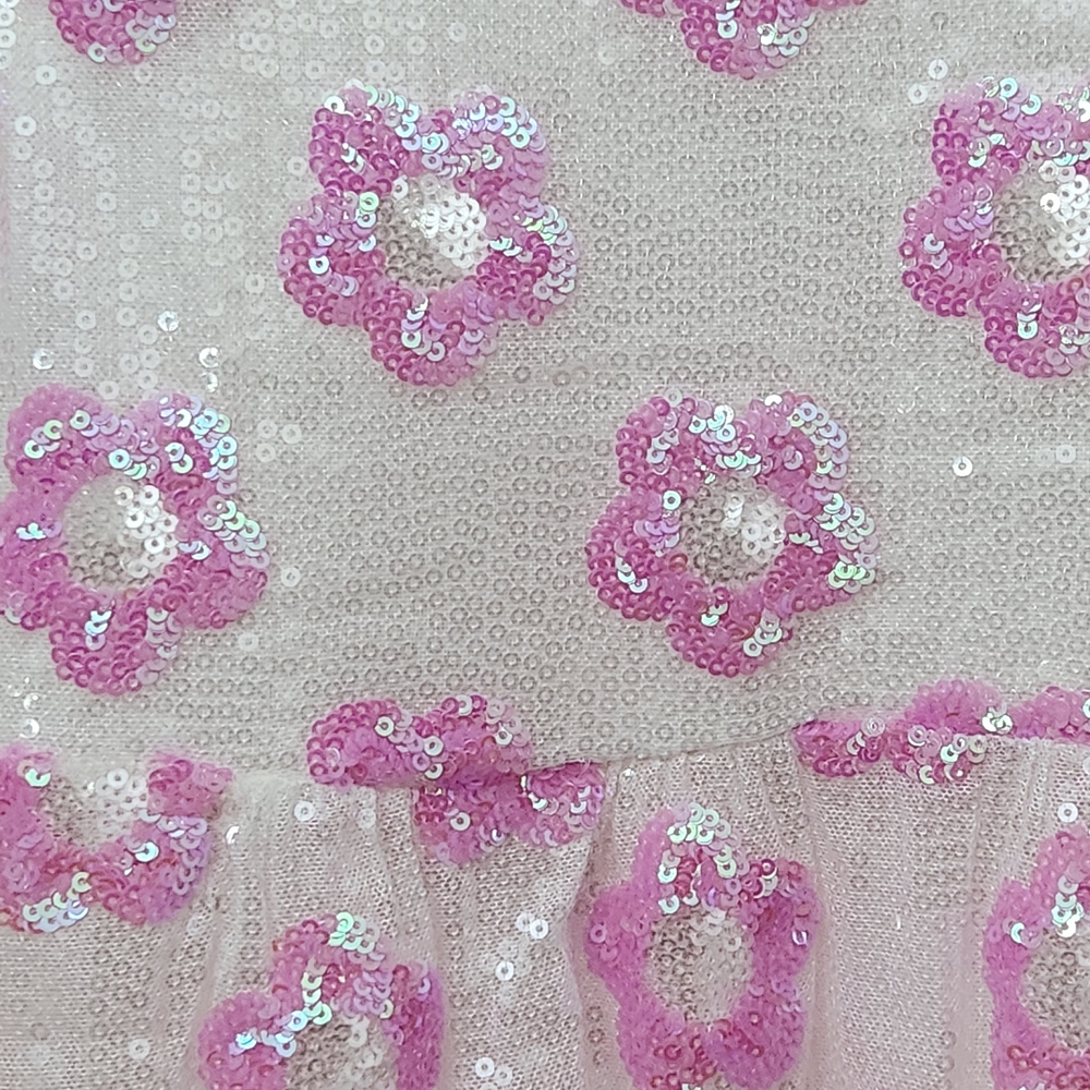 Sparkle & Shine Pink/White Sequin Floral Dress w/Puff Sleeves, Size 6, NWT - Picture 3 of 5
